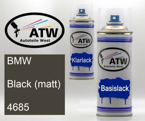 BMW, Black (matt), 4685: 400ml Sprühdose + 400ml Klarlack - Set, von ATW Autoteile West.